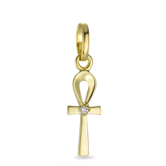 Pendentif Or jaune 18K Diamant 0.01 ct, w-si Croix Ânkh