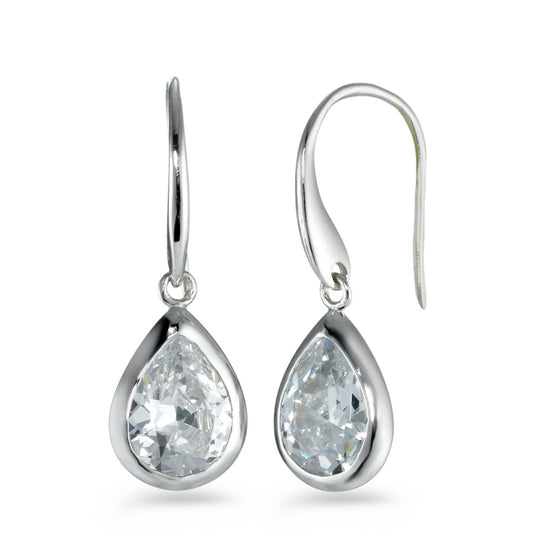 Pendant d'oreilles Argent Zircone blanc, 2 Pierres Rhodié