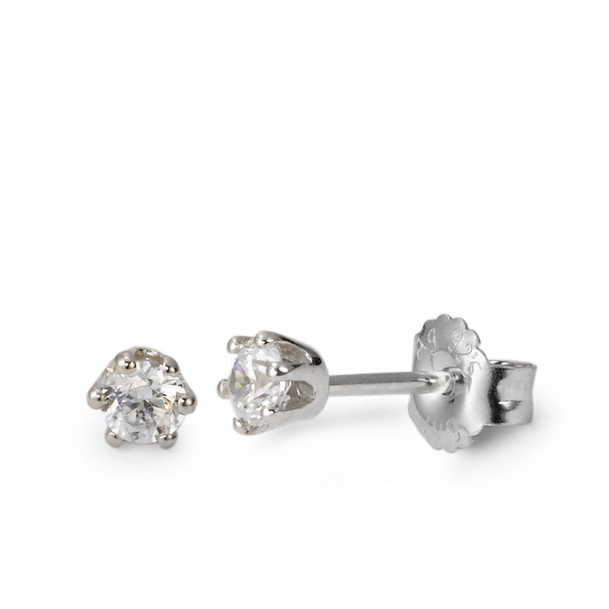 Clous d'oreilles Argent Zircone 2 Pierres Rhodié Ø4.5 mm