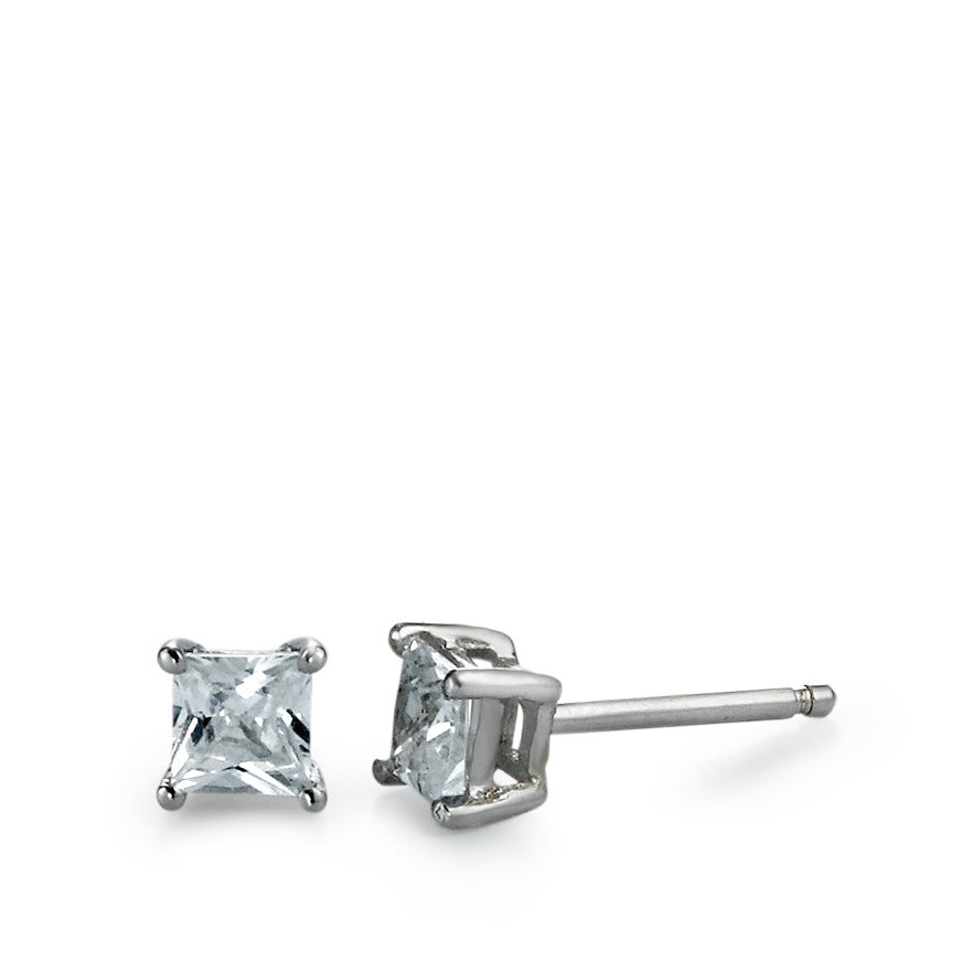 Clous d'oreilles Argent Zircone blanc, 2 Pierres Rhodié