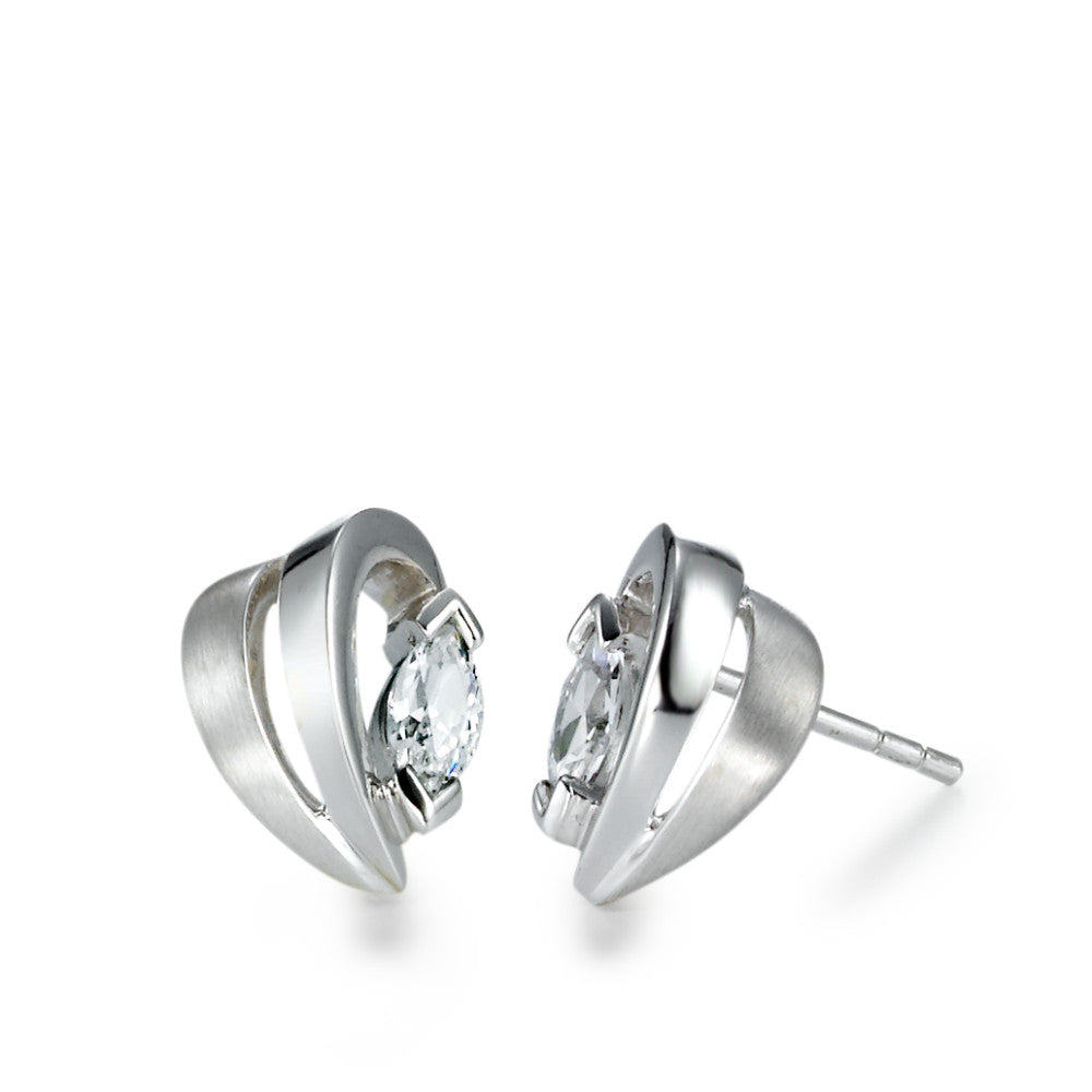 Clous d'oreilles Argent Zircone 2 Pierres Rhodié