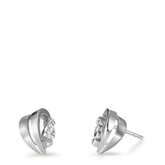 Clous d'oreilles Argent Zircone 2 Pierres Rhodié