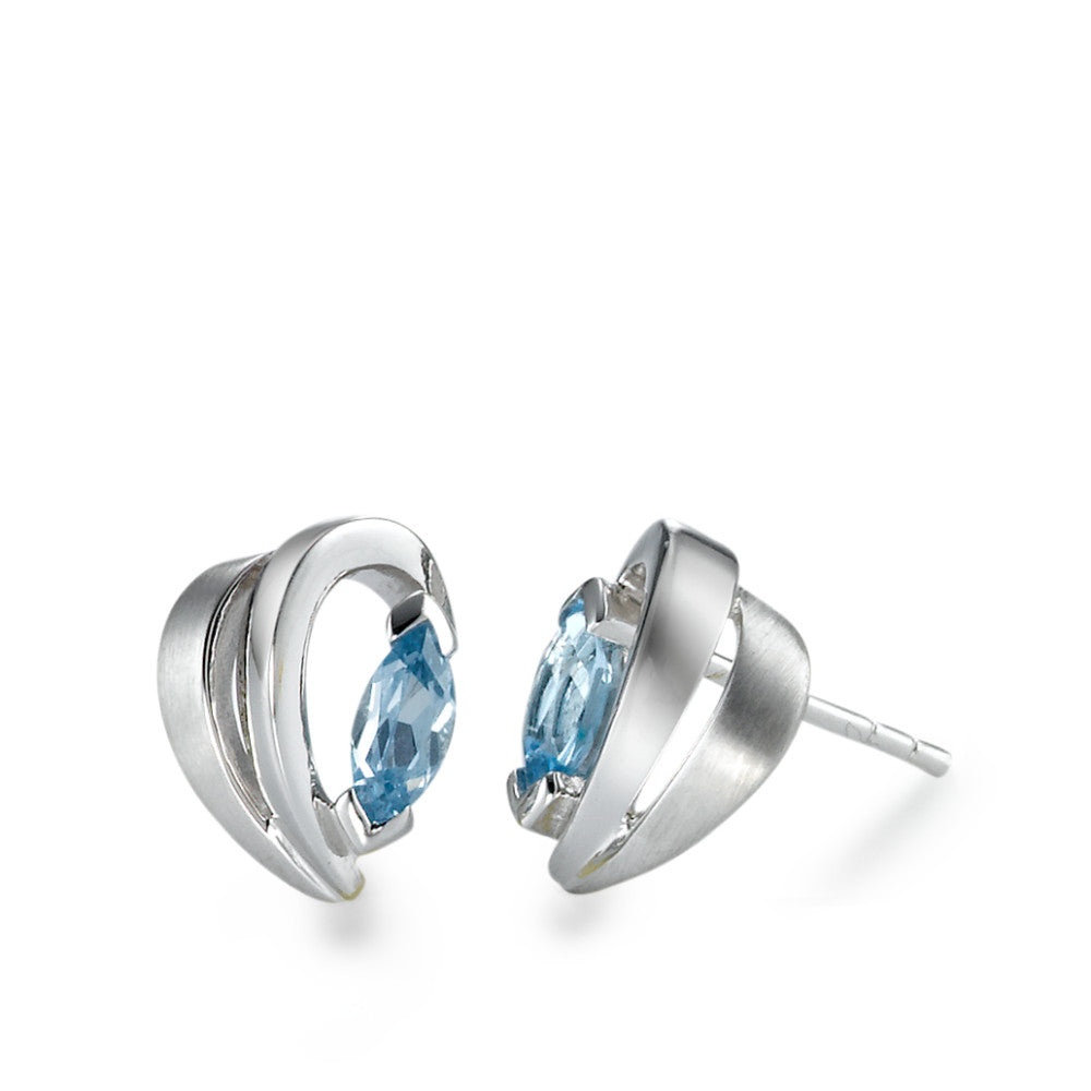 Clous d'oreilles Argent Cristal bleu, 2 Pierres Rhodié