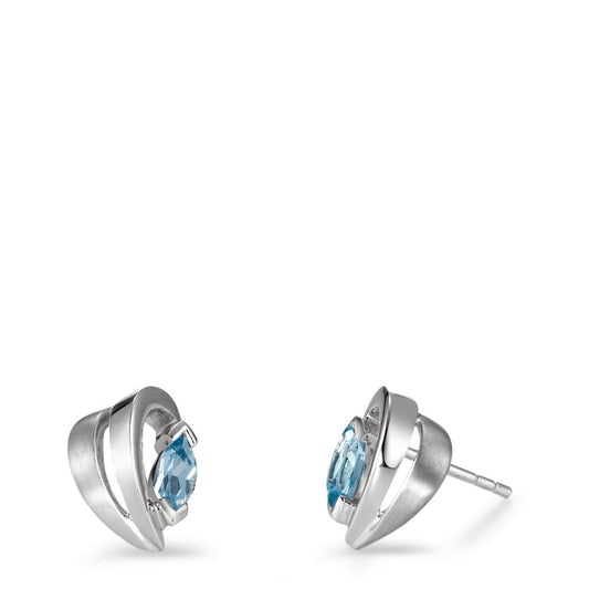 Clous d'oreilles Argent Cristal bleu, 2 Pierres Rhodié