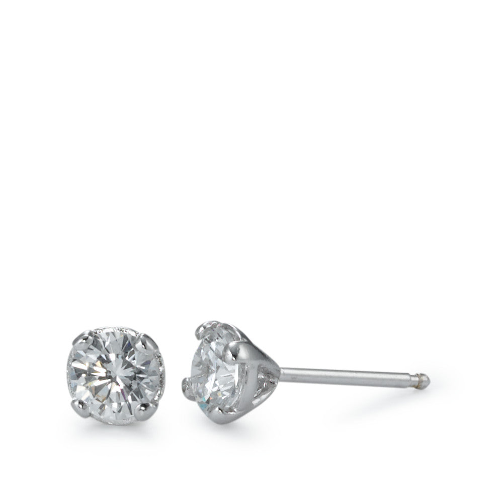 Clous d'oreilles Argent Zircone 2 Pierres Rhodié Ø6 mm