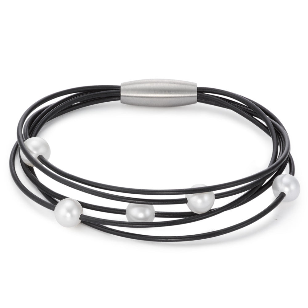 Bracelet Acier inoxydable, Caoutchouc perle d'eau douce 21 cm