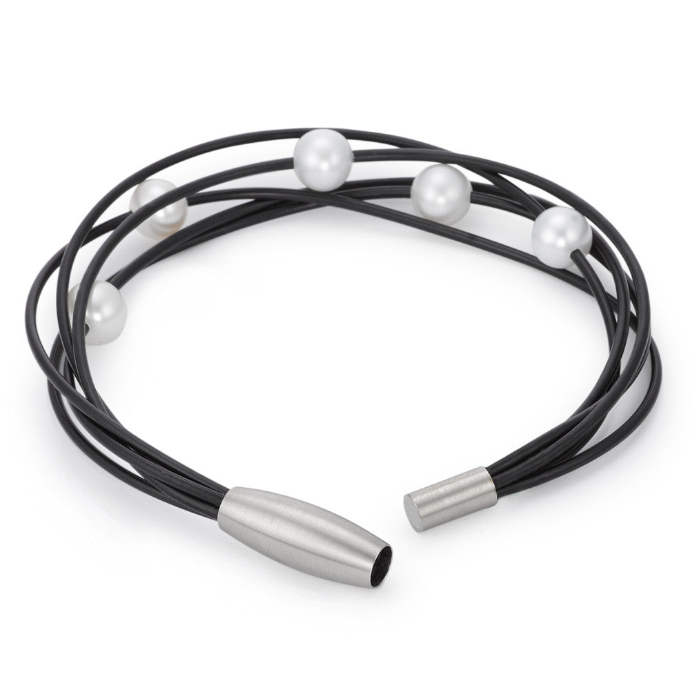 Bracelet Acier inoxydable, Caoutchouc perle d'eau douce 21 cm