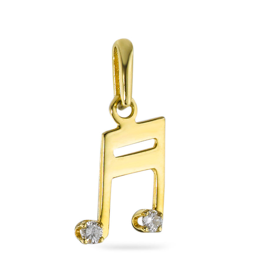 Pendentif Or jaune 18K Diamant 0.04 ct, 2 Pierres, w-pi1 Note de musique