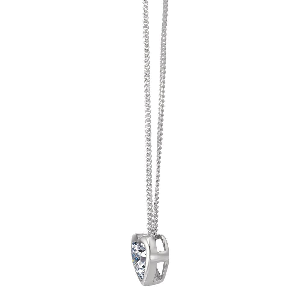 Chaînette avec pendentif Argent Zircone blanc Rhodié Coeur 38 cm