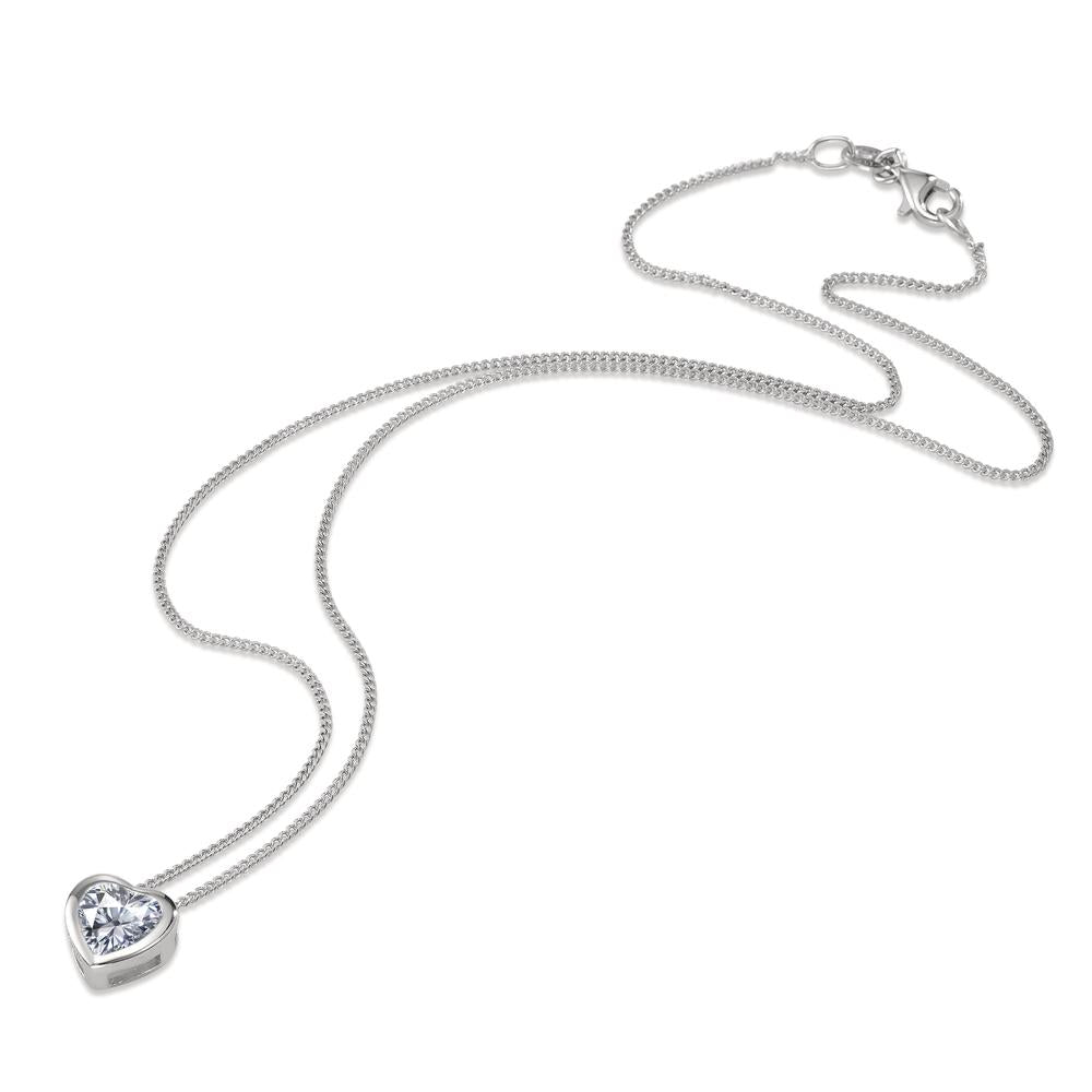 Chaînette avec pendentif Argent Zircone blanc Rhodié Coeur 38 cm