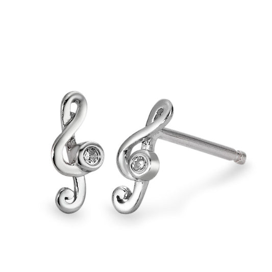 Clous d'oreilles Argent Zircone 2 Pierres Rhodié Clef musicale