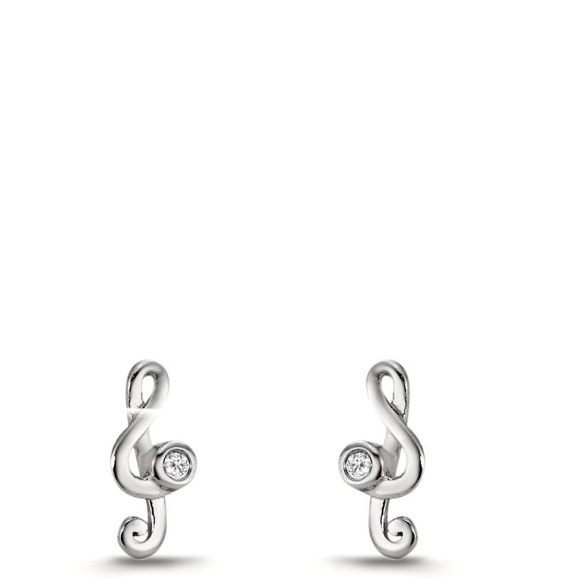 Clous d'oreilles Argent Zircone 2 Pierres Rhodié Clef musicale