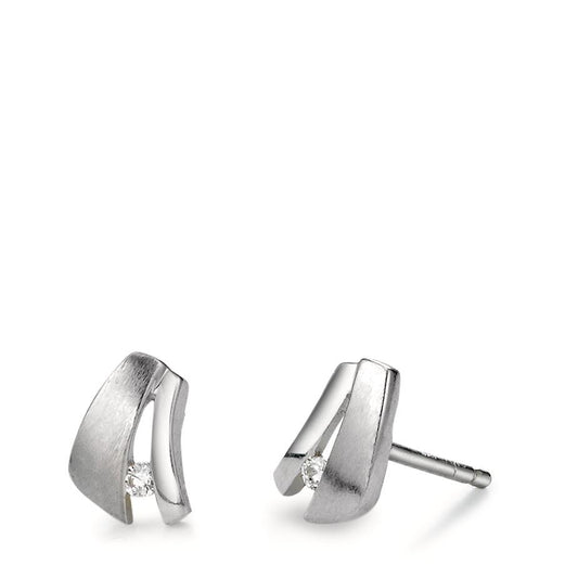 Clous d'oreilles Argent Zircone 2 Pierres Rhodié