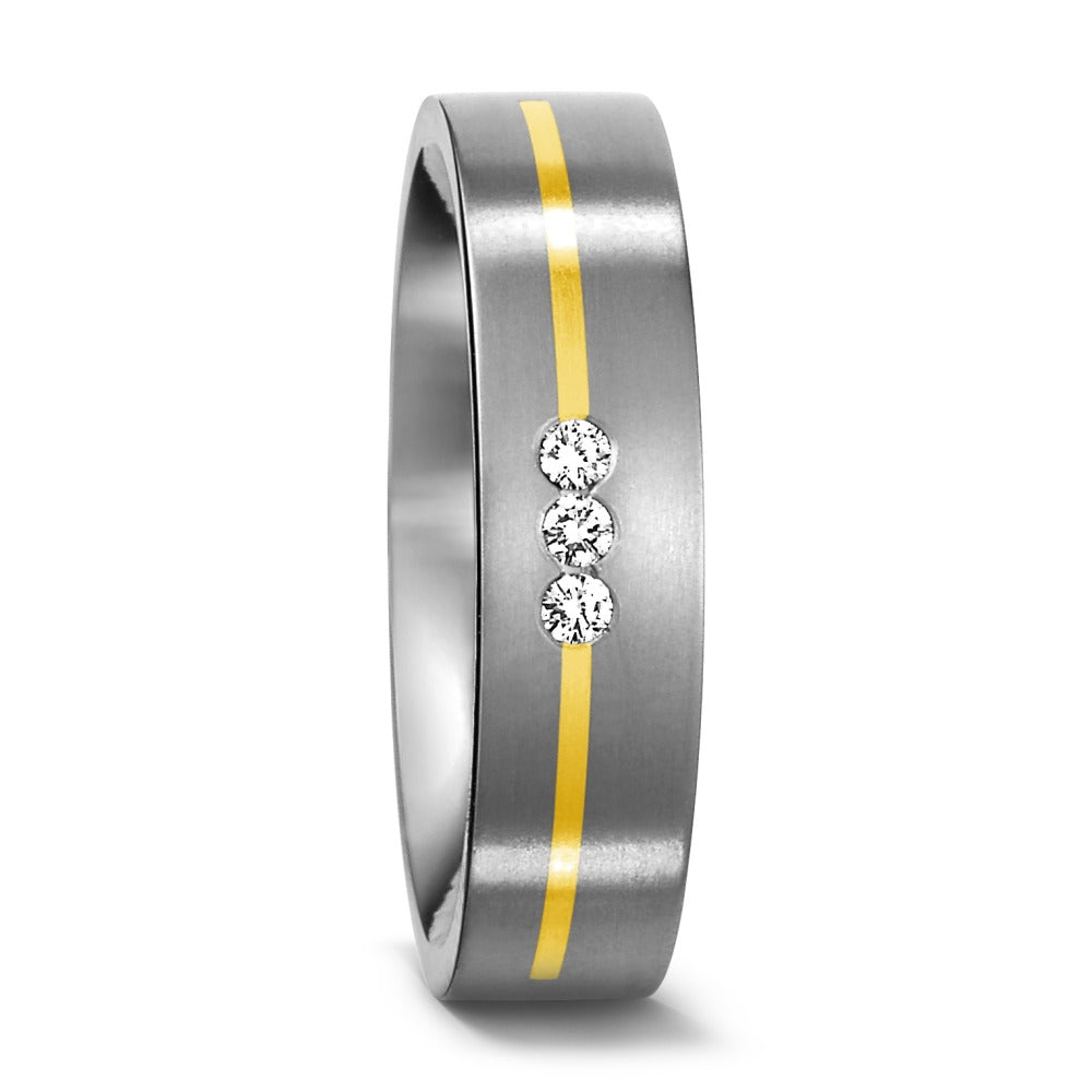 Bague Titane, Or jaune 18K Diamant 0.06 ct, 3 Pierres, w-si