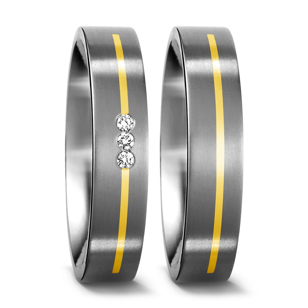 Bague Titane, Or jaune 18K Diamant 0.06 ct, 3 Pierres, w-si