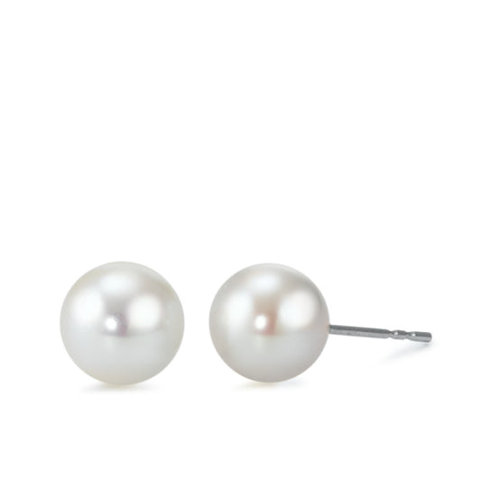 Clous d'oreilles Or blanc 18K perle d'eau douce