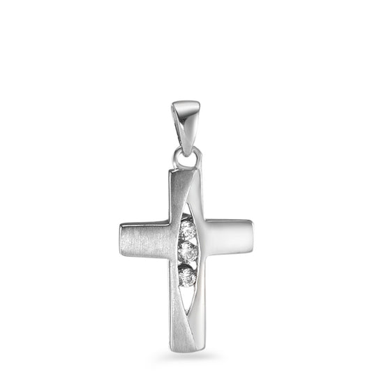 Pendentif Or blanc 18K Zircone 3 Pierres Croix