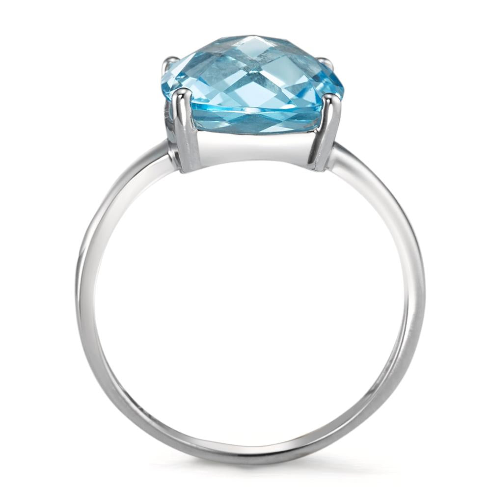 Bague Or blanc 18K Topaze bleu, briolette Ø10 mm