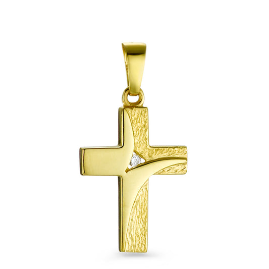 Pendentif Or jaune 18K Zircone Croix