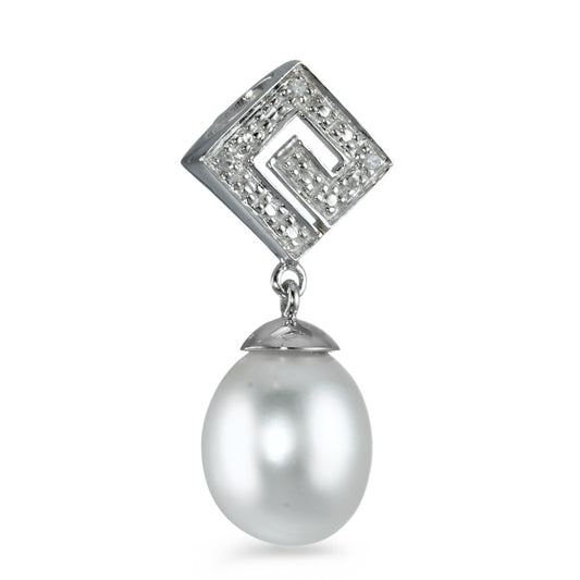 Pendentif Or blanc 18K Diamant 0.012 ct, 3 Pierres, w-si perle d'eau douce