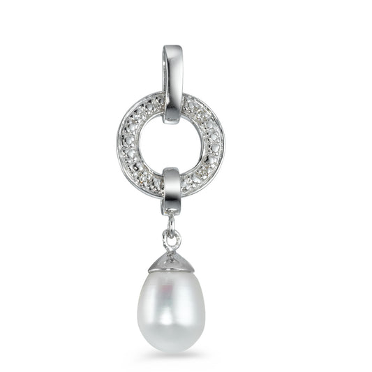 Pendentif Or blanc 18K Diamant 0.012 ct, 4 Pierres, w-pi1 perle d'eau douce