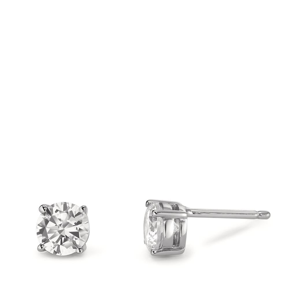 Clous d'oreilles Argent Zircone 2 Pierres, 6 mm Rhodié