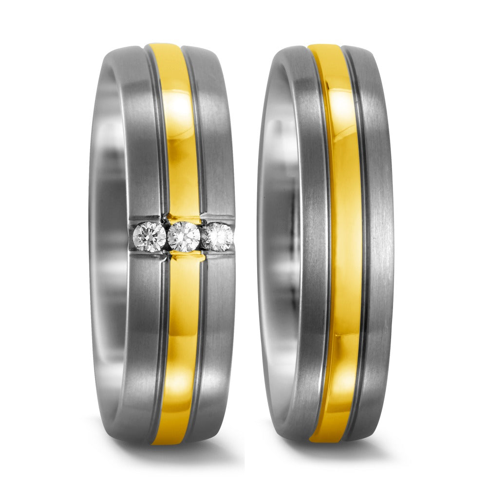 Bague Titane, Or jaune 18K Diamant 0.06 ct, 3 Pierres, w-si