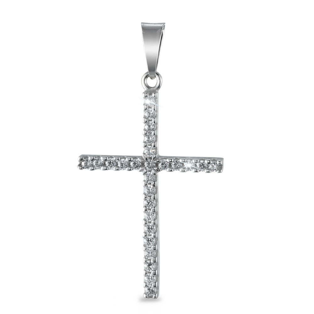 Pendentif Or blanc 18K Zircone 26 Pierres Croix