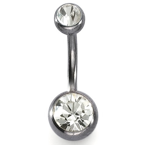 Piercing nombril Titane Cristal blanc, 2 Pierres