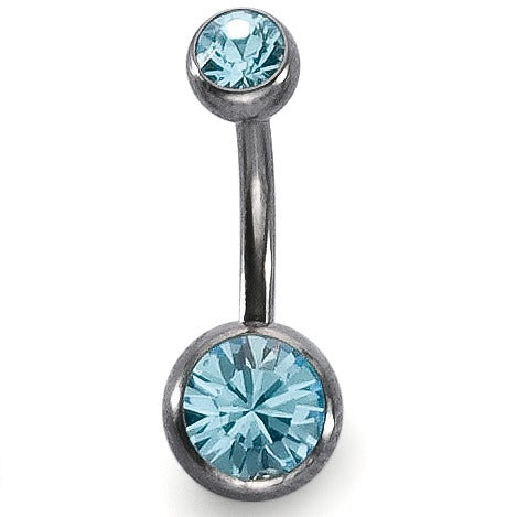 Piercing nombril Titane Cristal aqua, 2 Pierres