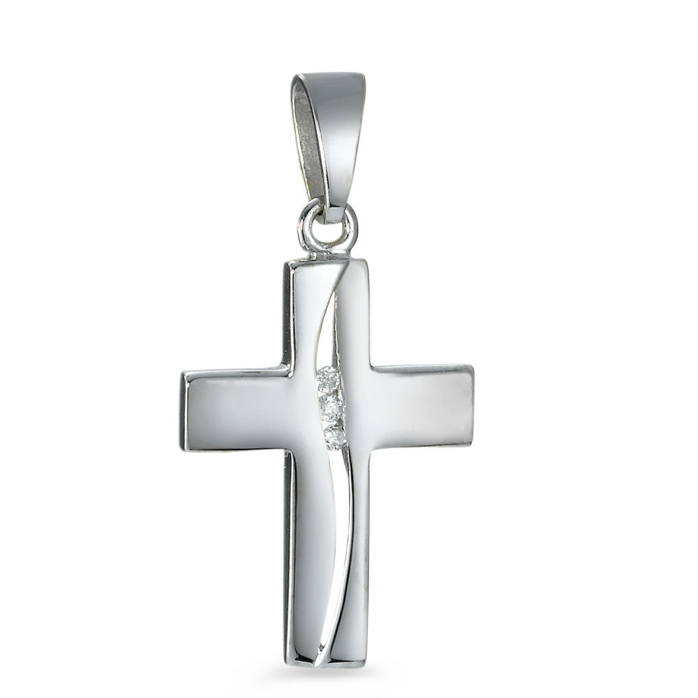 Pendentif Or blanc 18K Diamant 0.02 ct, 3 Pierres, p1 Croix