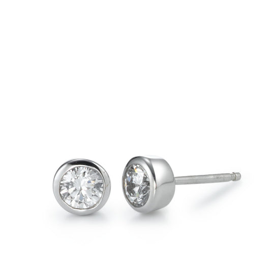 Clous d'oreilles Argent Zircone blanc, 2 Pierres Rhodié Ø6 mm