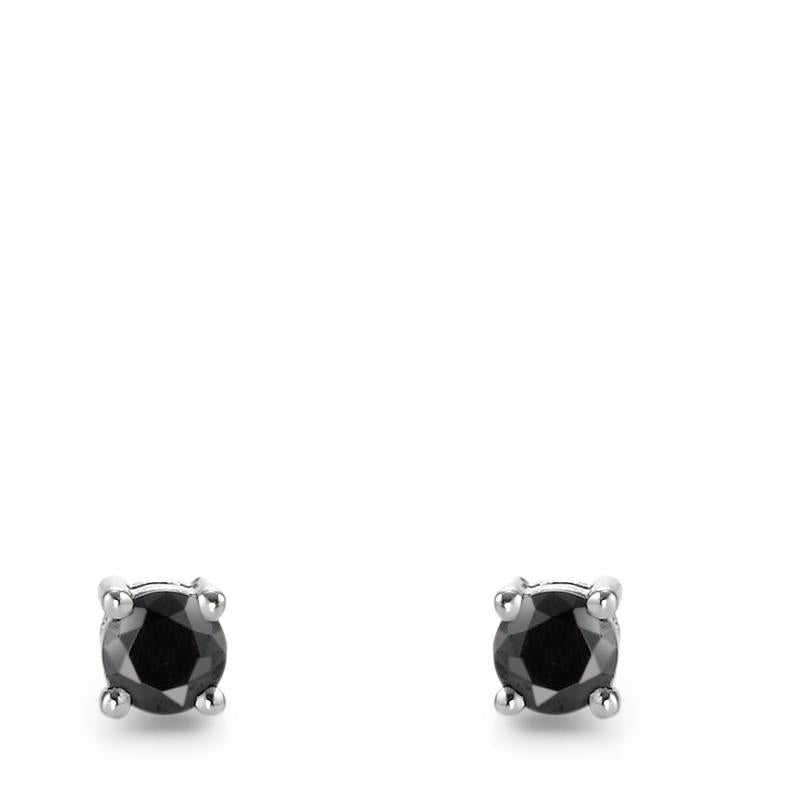 Clous d'oreilles Argent Zircone noir, 2 Pierres Rhodié Ø4.5 mm