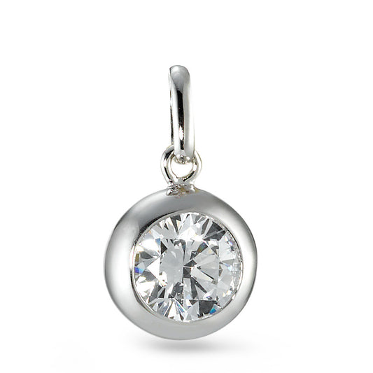 Pendentif Argent Zircone blanc, rond, 6 mm Rhodié Ø9 mm