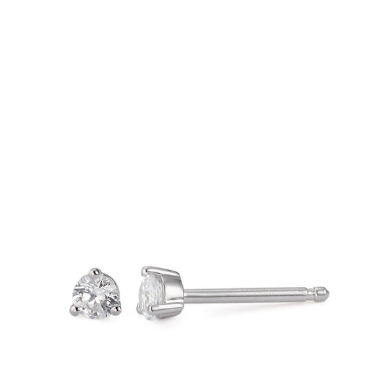 Clous d'oreilles Argent Zircone blanc, 2 Pierres, rond Rhodié Ø3 mm