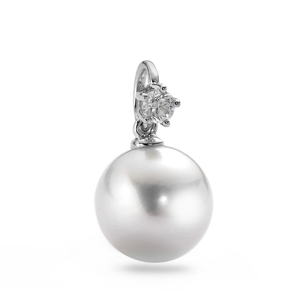 Pendentif Or blanc 18K Diamant 0.10 ct, w-si perle d'eau douce