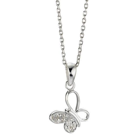 Chaînette avec pendentif Argent Zircone blanc, 4 Pierres Papillon 36-38 cm