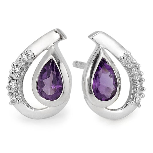 Clous d'oreilles Or blanc 18K Améthyste violet, 0.04 ct, 10 Pierres, w-si