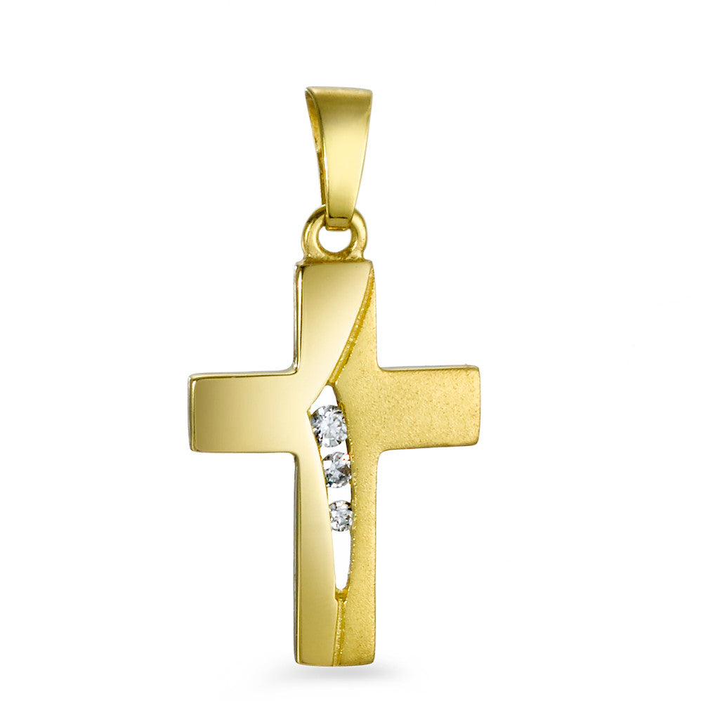 Pendentif Or jaune 18K Zircone 3 Pierres Croix