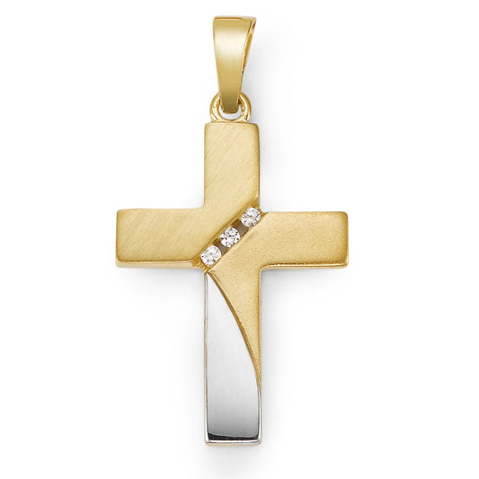 Pendentif Or jaune 18K Zircone 3 Pierres Croix