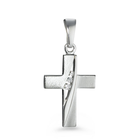 Pendentif Argent Zircone 3 Pierres Rhodié Croix