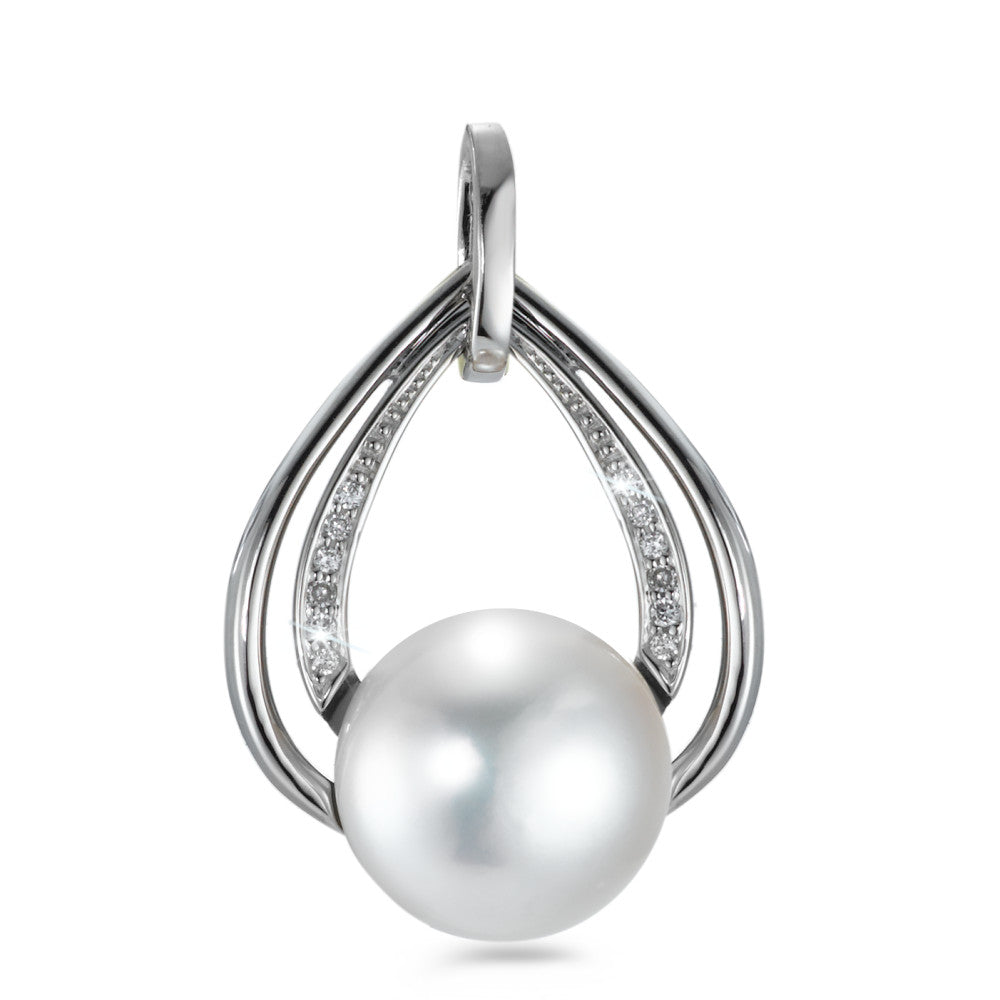 Pendentif Or blanc 18K Diamant blanc, 0.05 ct, 12 Pierres, brillant, w-si perle d'eau douce