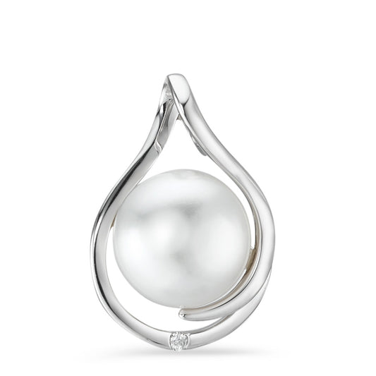 Pendentif Or blanc 18K Diamant blanc, 0.01 ct, brillant, w-si perle d'eau douce