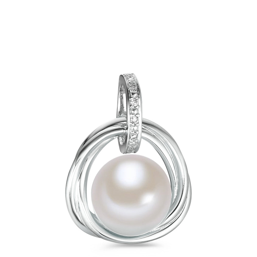 Pendentif Or blanc 18K Diamant blanc, 0.03 ct, 6 Pierres, brillant, w-si perle d'eau douce