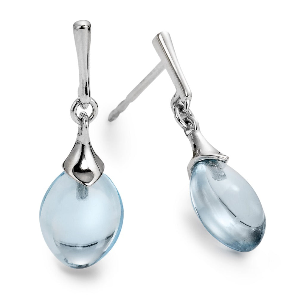 Pendant d'oreilles Or blanc 18K Topaze bleu, 2 Pierres