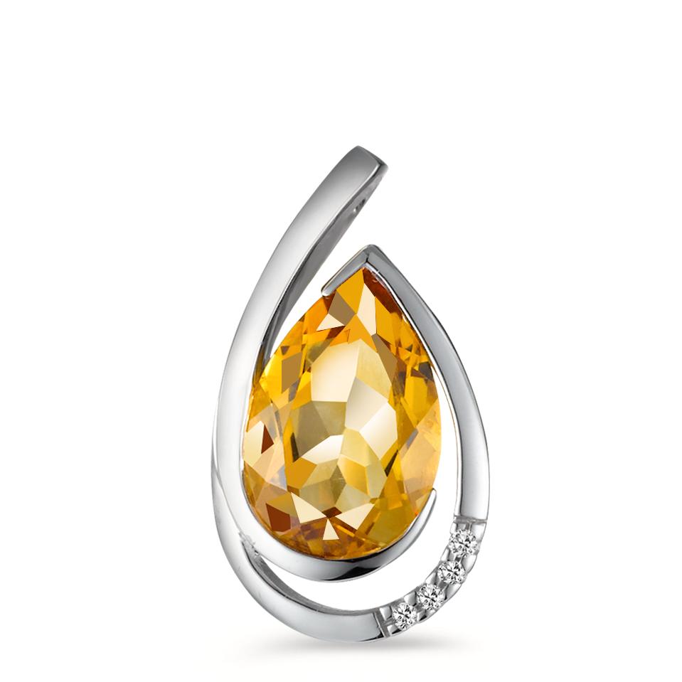 Pendentif Or blanc 18K Citrine cognac, 0.02 ct, 4 Pierres, brillant, w-si