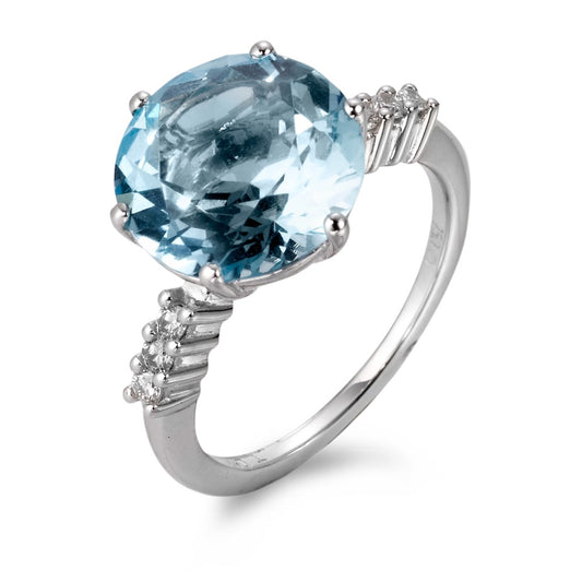 Bague Or blanc 18K Topaze bleu, 0.12 ct, 6 Pierres, brillant, w-si