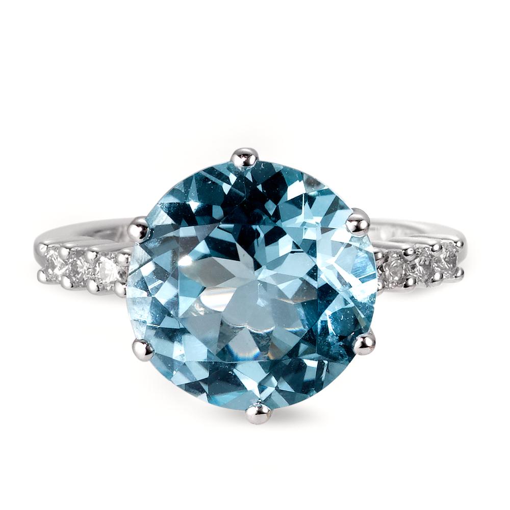 Bague Or blanc 18K Topaze bleu, 0.12 ct, 6 Pierres, brillant, w-si