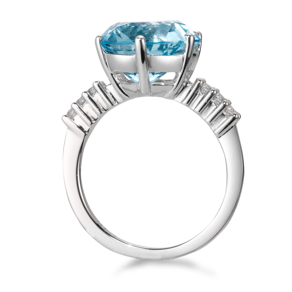 Bague Or blanc 18K Topaze bleu, 0.12 ct, 6 Pierres, brillant, w-si