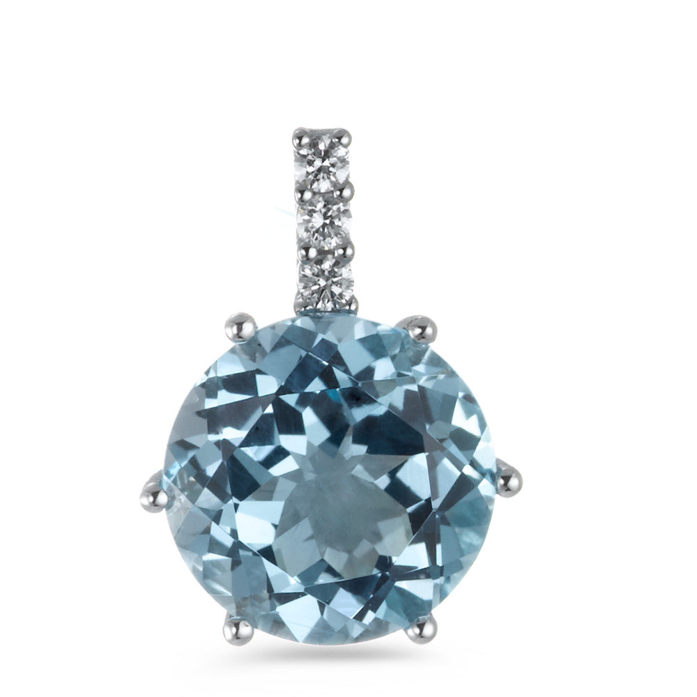 Pendentif Or blanc 18K Topaze bleu, 0.09 ct, 3 Pierres, brillant, w-si